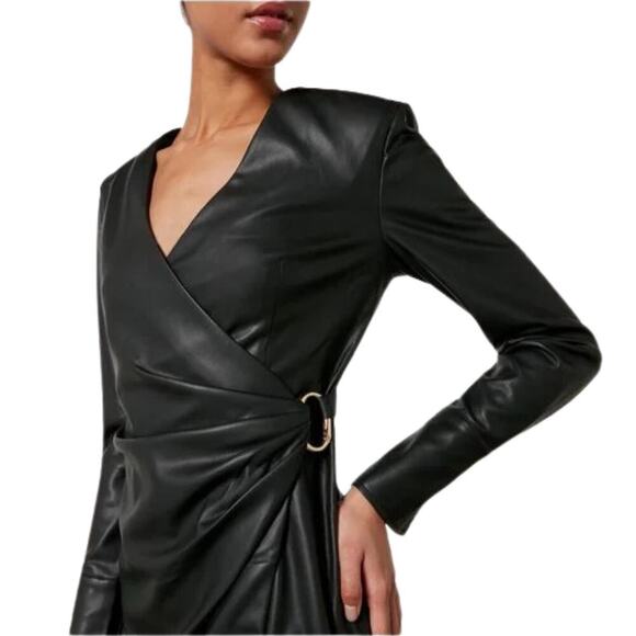 Anine Bing Joey Dress Faux Leather Wrap Mini Black Size Small NEW - Picture 5 of 9